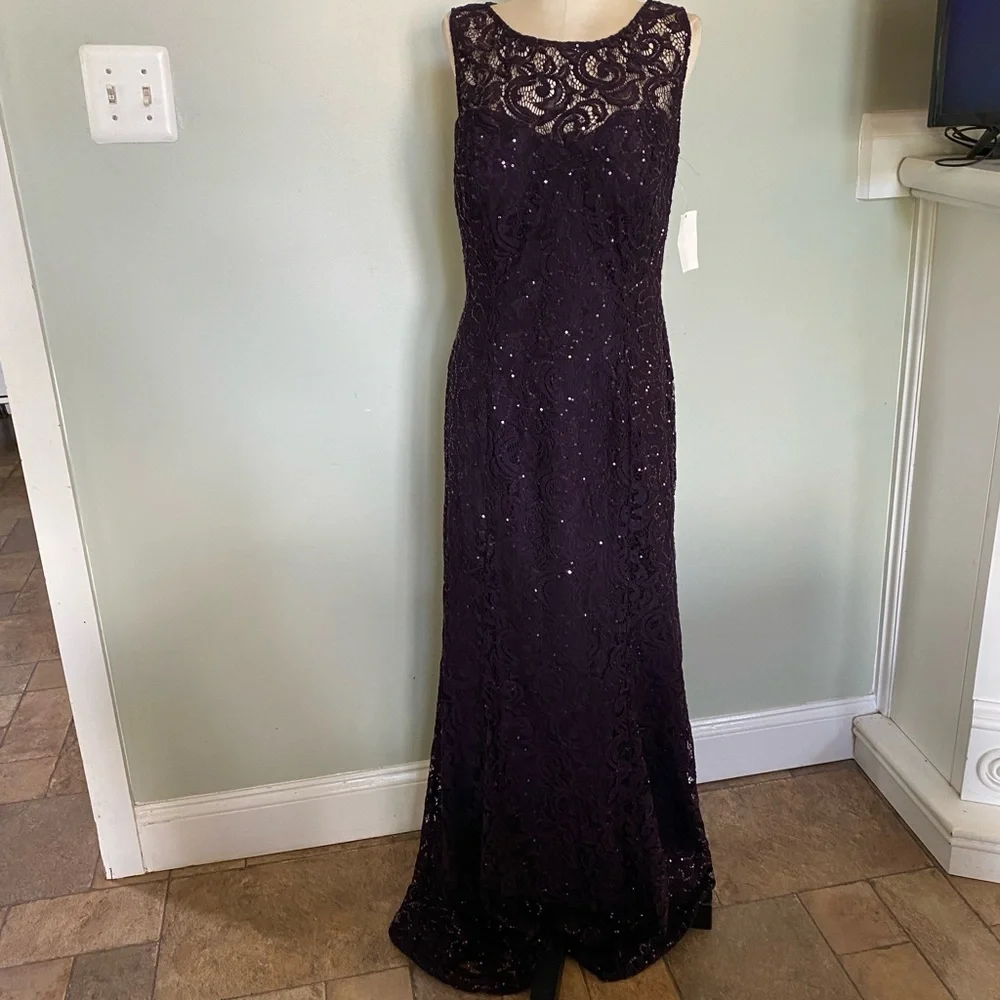 Ignite Evenings Plum Lace Gown NWT